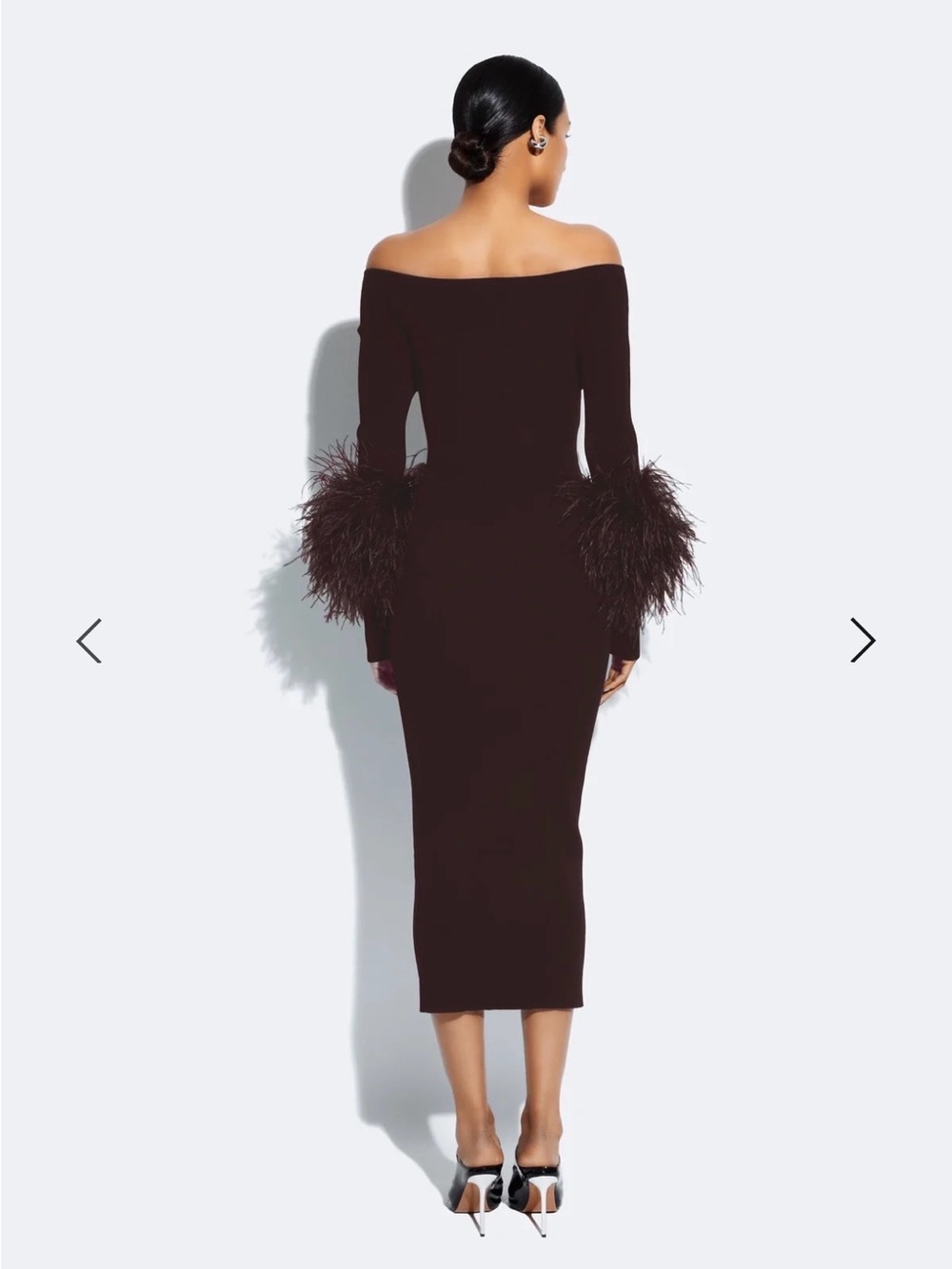 LAPOINTE Woven Off-Shoulder Mulberry Feather-Cuff Midi Dress XL/14 - Picture 3 of 6
